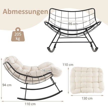 Schaukelstuhl mit Kissen, 205 kg Tragkraft, Beige