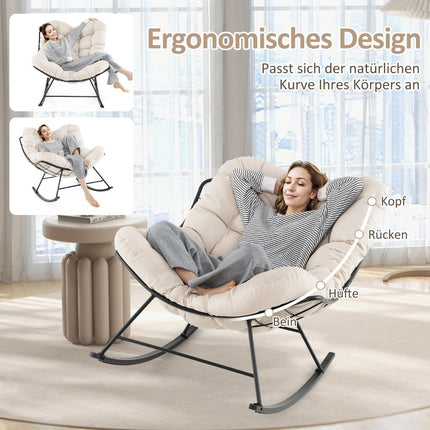Schaukelstuhl mit Kissen, 205 kg Tragkraft, Beige