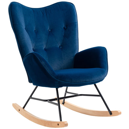 Schommelstoel met oren Schommelstoel Geweldig comfort Armleuningen Rugleuning opgevuld met fluwelen stof met hoge dichtheid Blauw