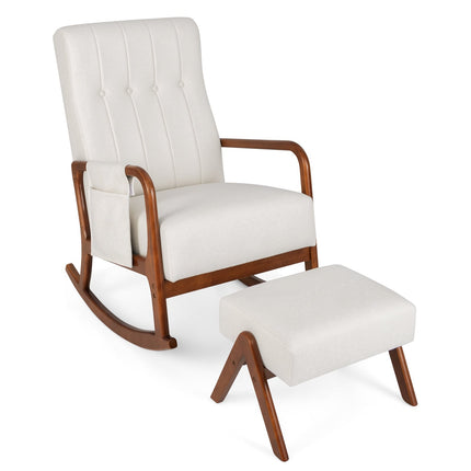 Schaukelstuhl mit Ottomane, Ergonomisches Design, Beige