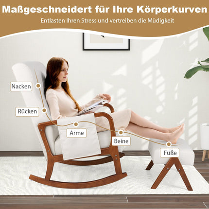 Schaukelstuhl mit Ottomane, Ergonomisches Design, Beige