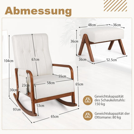 Schaukelstuhl mit Ottomane, Ergonomisches Design, Beige