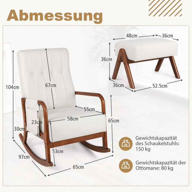 Schaukelstuhl mit Ottomane, Ergonomisches Design, Beige