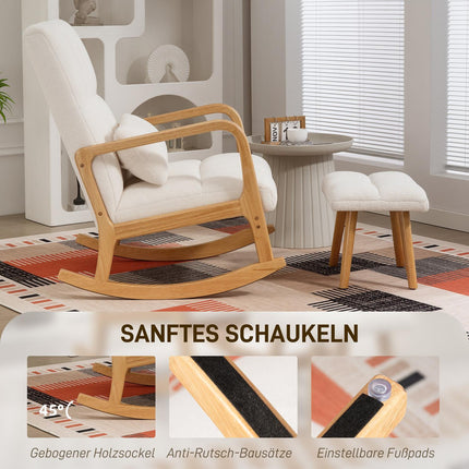 Rocking Chair with Ottoman, Fleece Cover, High Back, Wood Legs