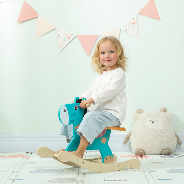 Schaukel-Esel Baby-Spielzeug mit Griffen, 59x27x43 cm, Blau-Grün