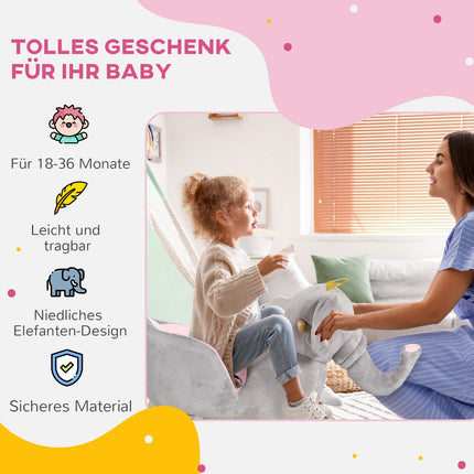 Schaukelelefant aus Holz – grau und rosa, ab 18 Monate