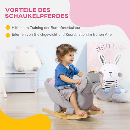 Schaukelelefant aus Holz – grau und rosa, ab 18 Monate