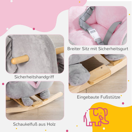 Schaukelelefant aus Holz – grau und rosa, ab 18 Monate