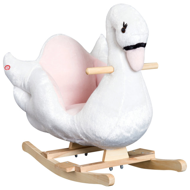 Rosa-weißes Schaukelpferd für Kinder - Weicher Plüsch, 60x32x55 cm