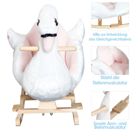 Rosa-weißes Schaukelpferd für Kinder - Weicher Plüsch, 60x32x55 cm