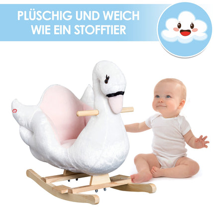 Rosa-weißes Schaukelpferd für Kinder - Weicher Plüsch, 60x32x55 cm