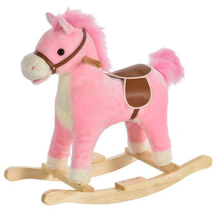 Rosa Plüsch-Schaukelpferd mit Sound, 3-6 Jahre, 65 cm