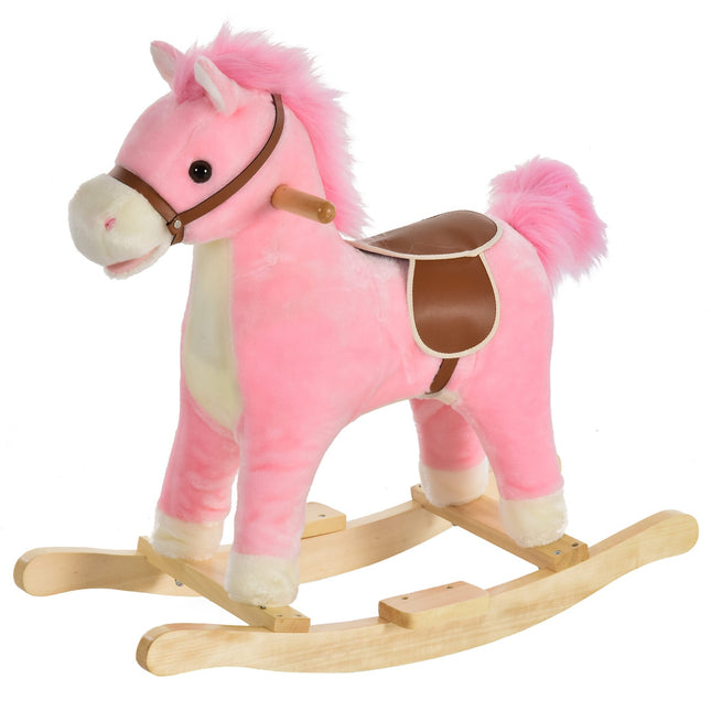 Rosa Plüsch-Schaukelpferd mit Sound, 3-6 Jahre, 65 cm