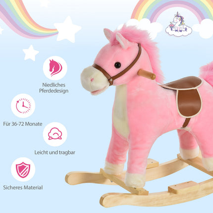 Rosa Plüsch-Schaukelpferd mit Sound, 3-6 Jahre, 65 cm
