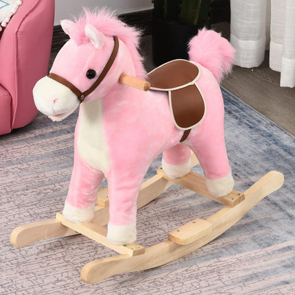Rosa Plüsch-Schaukelpferd mit Sound, 3-6 Jahre, 65 cm