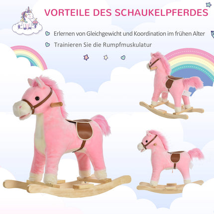 Rosa Plüsch-Schaukelpferd mit Sound, 3-6 Jahre, 65 cm