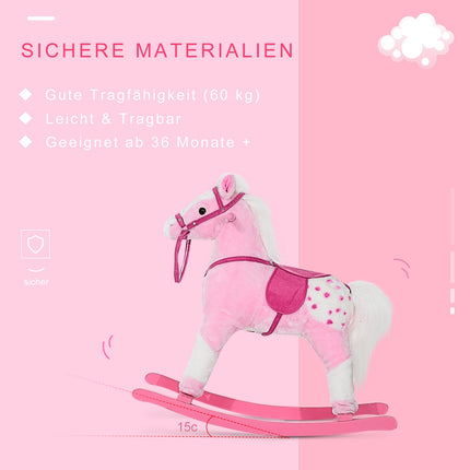 Rosa Schaukelpferd-Spielzeug mit Sound, 74x28x65 cm
