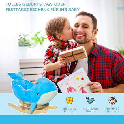 Blaues Plüschwal-Schaukelpferd-Spielzeug, Sound, 18-36 Monate