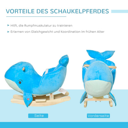 Blaues Plüschwal-Schaukelpferd-Spielzeug, Sound, 18-36 Monate