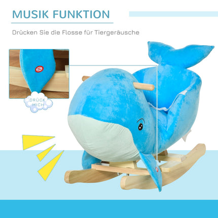 Blaues Plüschwal-Schaukelpferd-Spielzeug, Sound, 18-36 Monate