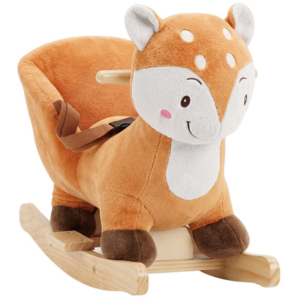 Rocking Horse in Deer Design with Animal Sounds, 3-Point Safety Belt, Brown