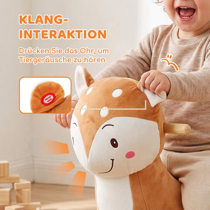Rocking Horse in Deer Design with Animal Sounds, 3-Point Safety Belt, Brown
