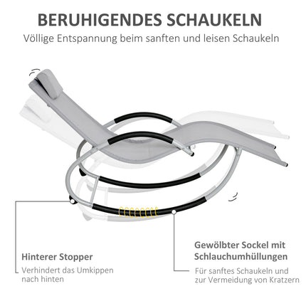 Garten-Schaukelstuhl mit Kopfstütze, hellgraues Metall
