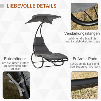 Schaukelstuhl mit Dach für Garten oder Büro, dunkelgrau