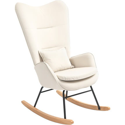 Fauteuil à bascule, fauteuil, chaise d'allaitement aspect velours, fauteuil à bascule avec une capacité de charge jusqu'à 120 kg pour chambres, salons, blanc crème