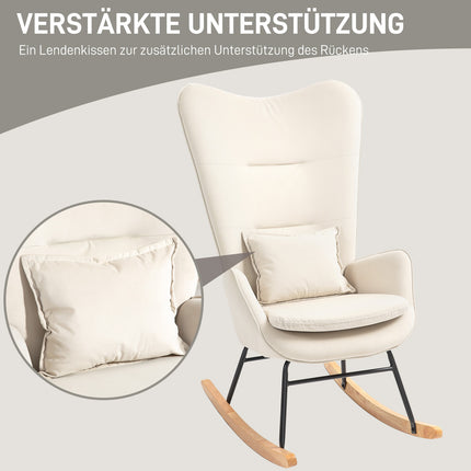 Fauteuil à bascule, fauteuil, chaise d'allaitement aspect velours, fauteuil à bascule avec une capacité de charge jusqu'à 120 kg pour chambres, salons, blanc crème