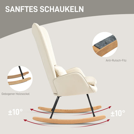 Fauteuil à bascule, fauteuil, chaise d'allaitement aspect velours, fauteuil à bascule avec une capacité de charge jusqu'à 120 kg pour chambres, salons, blanc crème