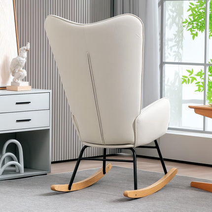 Fauteuil à bascule, fauteuil, chaise d'allaitement aspect velours, fauteuil à bascule avec une capacité de charge jusqu'à 120 kg pour chambres, salons, blanc crème