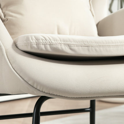 Fauteuil à bascule, fauteuil, chaise d'allaitement aspect velours, fauteuil à bascule avec une capacité de charge jusqu'à 120 kg pour chambres, salons, blanc crème