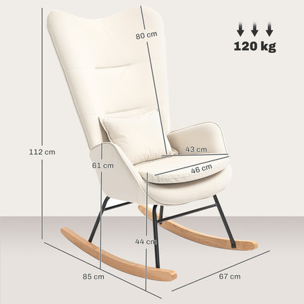 Fauteuil à bascule, fauteuil, chaise d'allaitement aspect velours, fauteuil à bascule avec une capacité de charge jusqu'à 120 kg pour chambres, salons, blanc crème