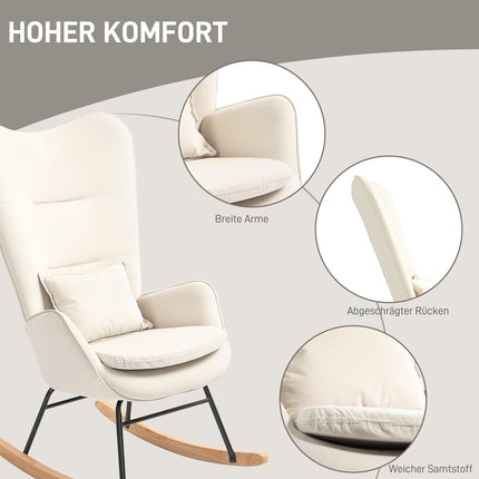 Fauteuil à bascule, fauteuil, chaise d'allaitement aspect velours, fauteuil à bascule avec une capacité de charge jusqu'à 120 kg pour chambres, salons, blanc crème