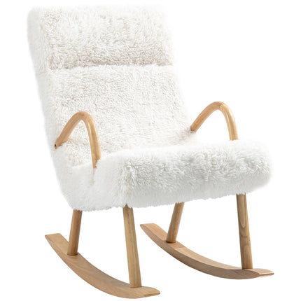 Fauteuil à bascule, fauteuil, chaise d'allaitement aspect laine, chaise à bascule jusqu'à 120 kg de capacité de charge pour chambre à coucher, salon, blanc