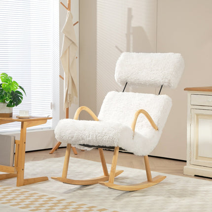 Fauteuil à bascule, fauteuil, chaise d'allaitement aspect laine, chaise à bascule jusqu'à 120 kg de capacité de charge pour chambre à coucher, salon, blanc