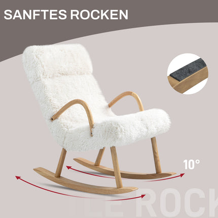 Fauteuil à bascule, fauteuil, chaise d'allaitement aspect laine, chaise à bascule jusqu'à 120 kg de capacité de charge pour chambre à coucher, salon, blanc