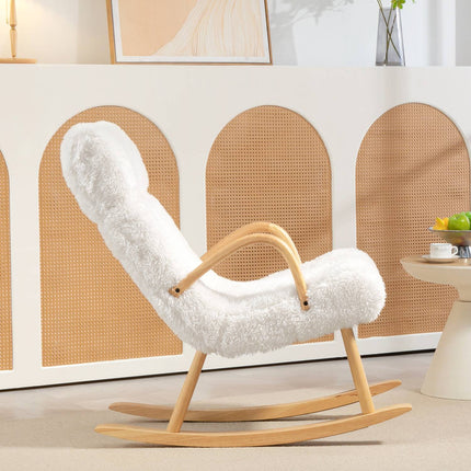 Fauteuil à bascule, fauteuil, chaise d'allaitement aspect laine, chaise à bascule jusqu'à 120 kg de capacité de charge pour chambre à coucher, salon, blanc