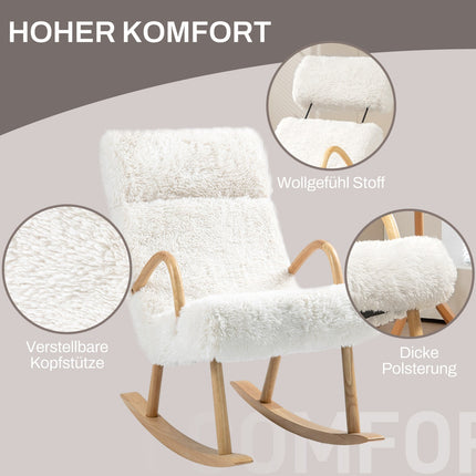 Fauteuil à bascule, fauteuil, chaise d'allaitement aspect laine, chaise à bascule jusqu'à 120 kg de capacité de charge pour chambre à coucher, salon, blanc