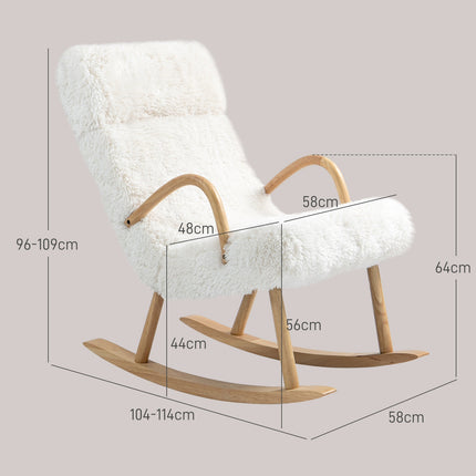 Fauteuil à bascule, fauteuil, chaise d'allaitement aspect laine, chaise à bascule jusqu'à 120 kg de capacité de charge pour chambre à coucher, salon, blanc
