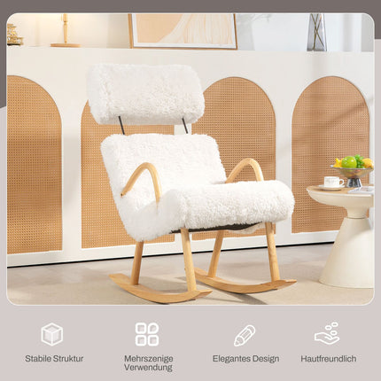 Fauteuil à bascule, fauteuil, chaise d'allaitement aspect laine, chaise à bascule jusqu'à 120 kg de capacité de charge pour chambre à coucher, salon, blanc