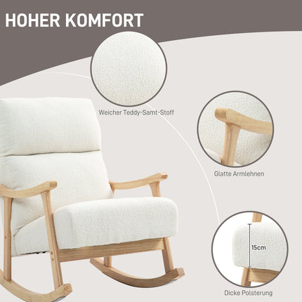 Cream White Velvet Look rocking chair for bedroom & living room