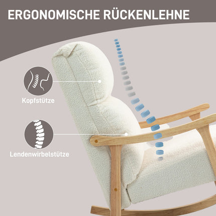Cream White Velvet Look rocking chair for bedroom & living room