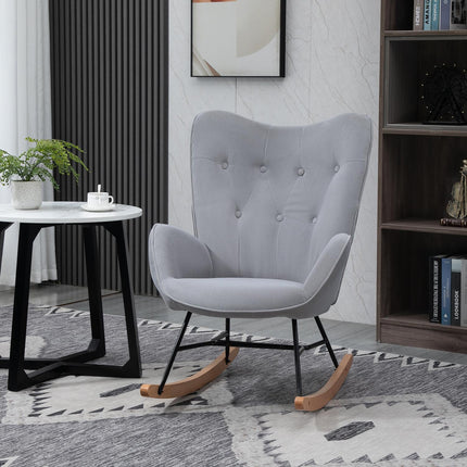 Ergonomic rocking chair in velvet look, 150 kg capacity, light grey