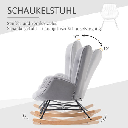 Ergonomic rocking chair in velvet look, 150 kg capacity, light grey