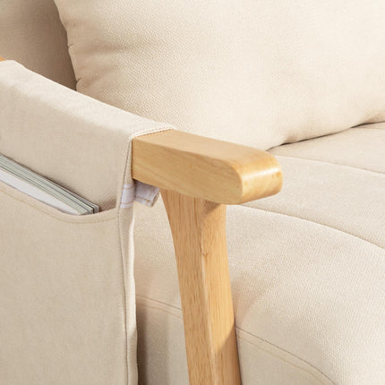 Beiger Schaukelstuhl aus Leinen mit Lendenkissen und Tasche