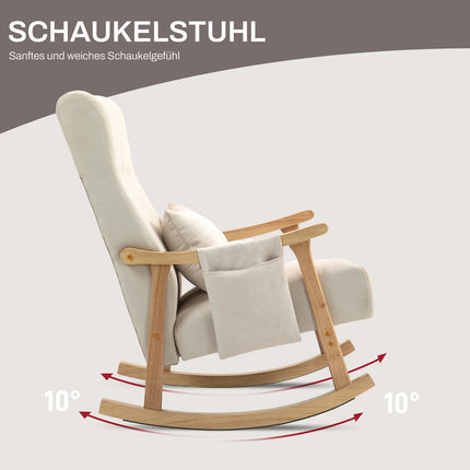 Beiger Schaukelstuhl aus Leinen mit Lendenkissen und Tasche