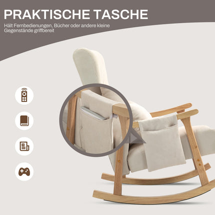 Beiger Schaukelstuhl aus Leinen mit Lendenkissen und Tasche