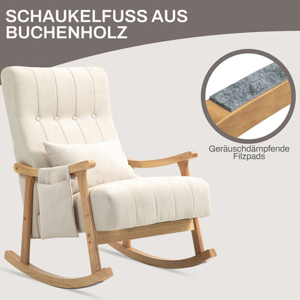 Beiger Schaukelstuhl aus Leinen mit Lendenkissen und Tasche